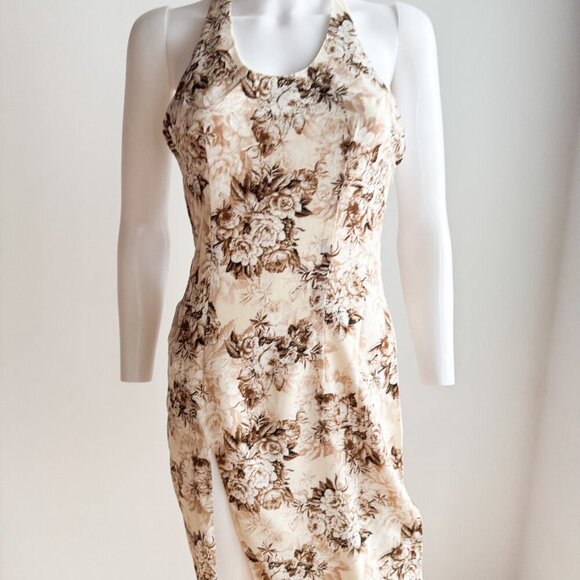 Lioness Brown Floral High Slit Maxi Dress S - Picture 2 of 8